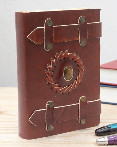 Kožený zápisník Tigrie oko s remienkami 15x10 cm