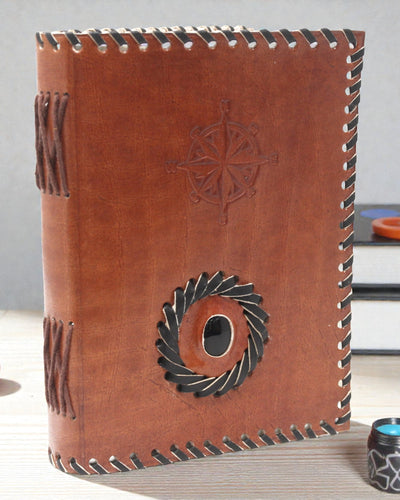 Kožený zápisník Čierny ónyx a kompas 17x12 cm