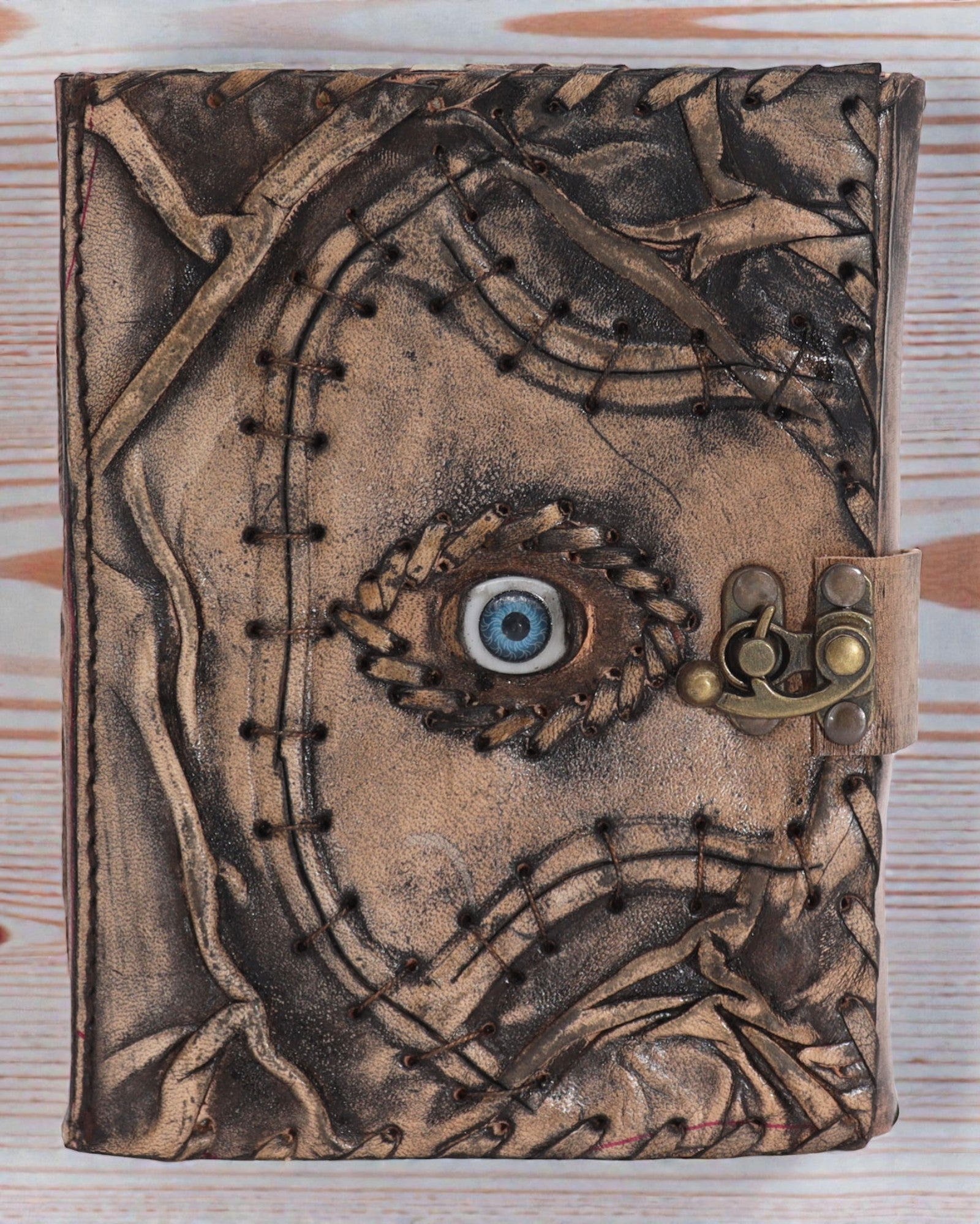 Hnedo-béžový poznámkový blok – ozdoba so zlým okom – 160 listov s trhaným okrajom – 17x12.5cm