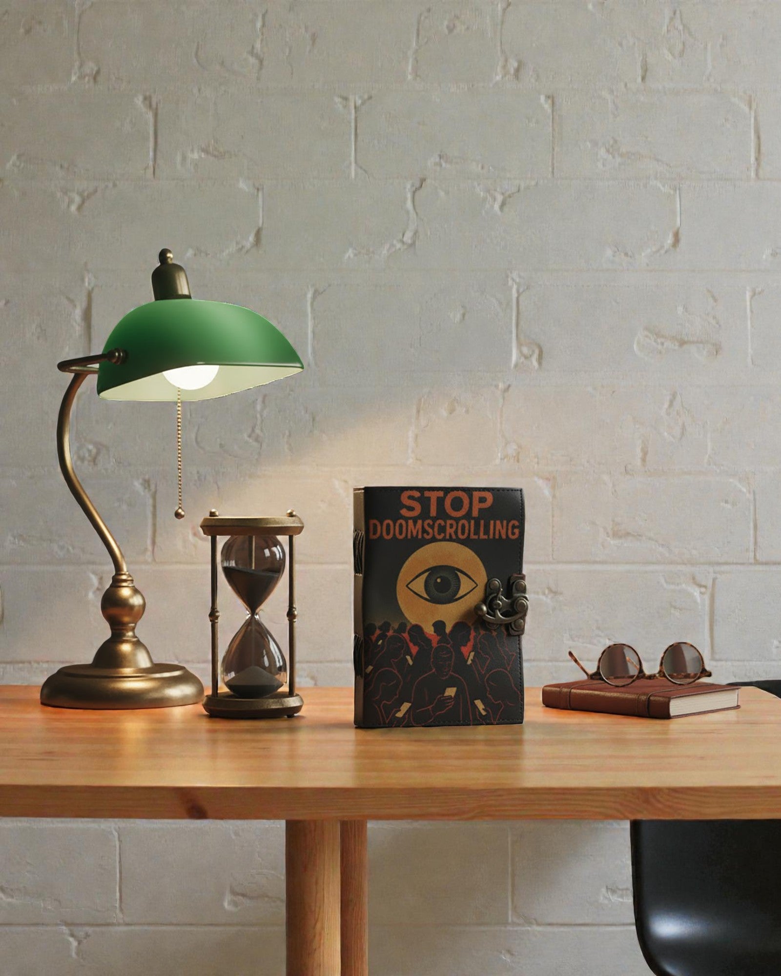 Skórzany Notatnik z Nadrukiem – Stop Doomscrolling (17,8 × 12,7 cm)