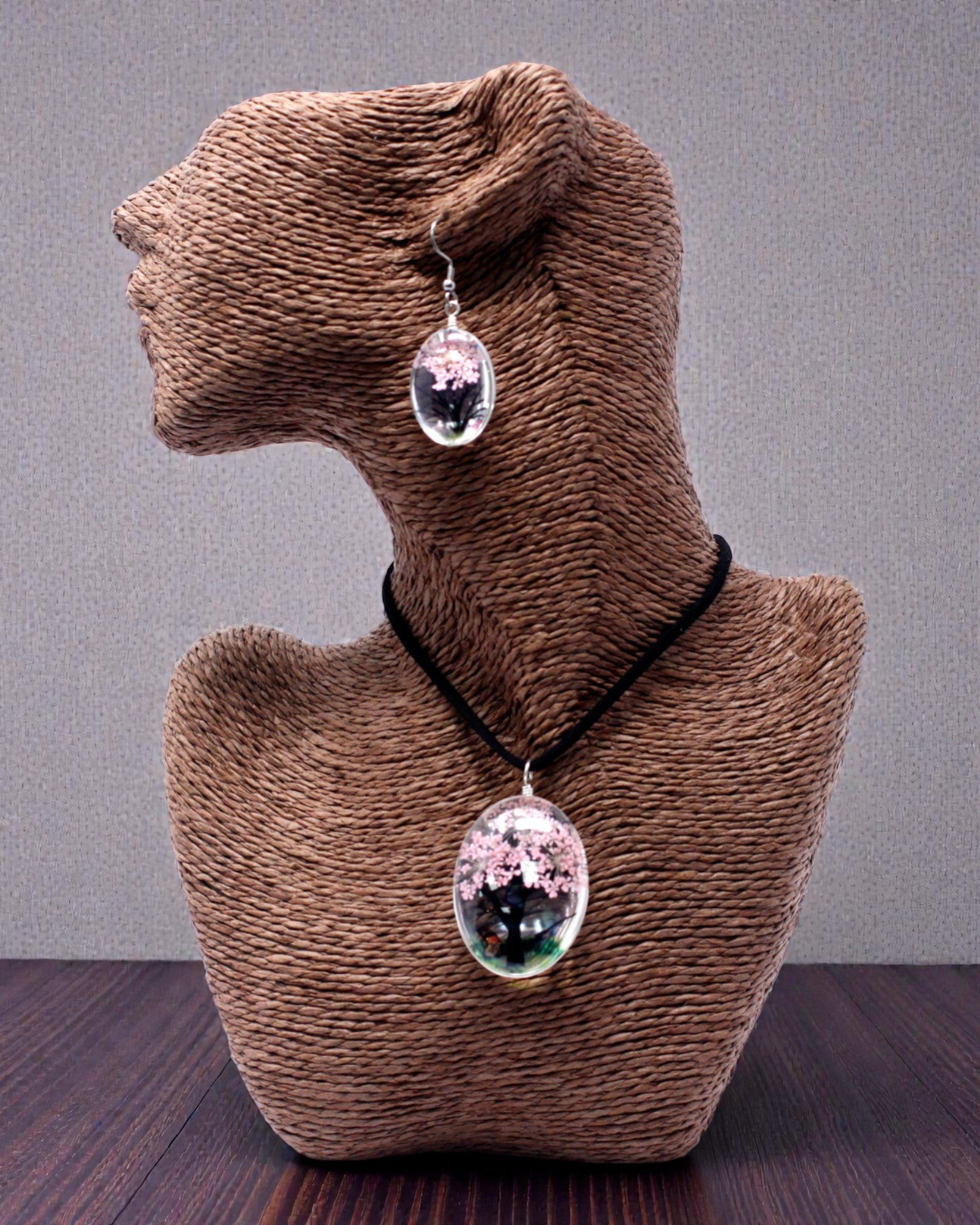 Ružová záhrada – sada šperkov so sušenými kvetmi Strom života