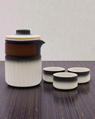 Cesta troch priateľov – Turistická keramická súprava s čajníkom a 3 hrnčekmi